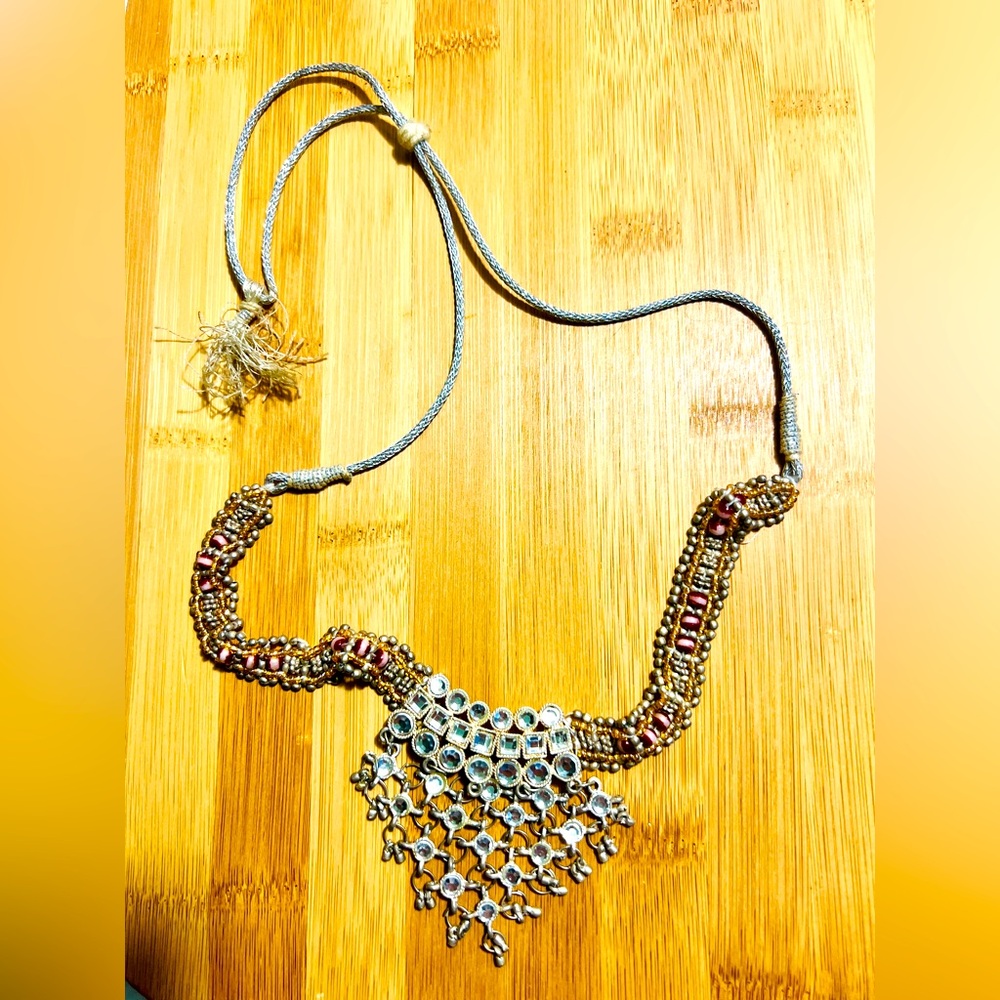 Elegant Beaded Necklace with Silver Accents Chandelier Fashion Jewelry Indian